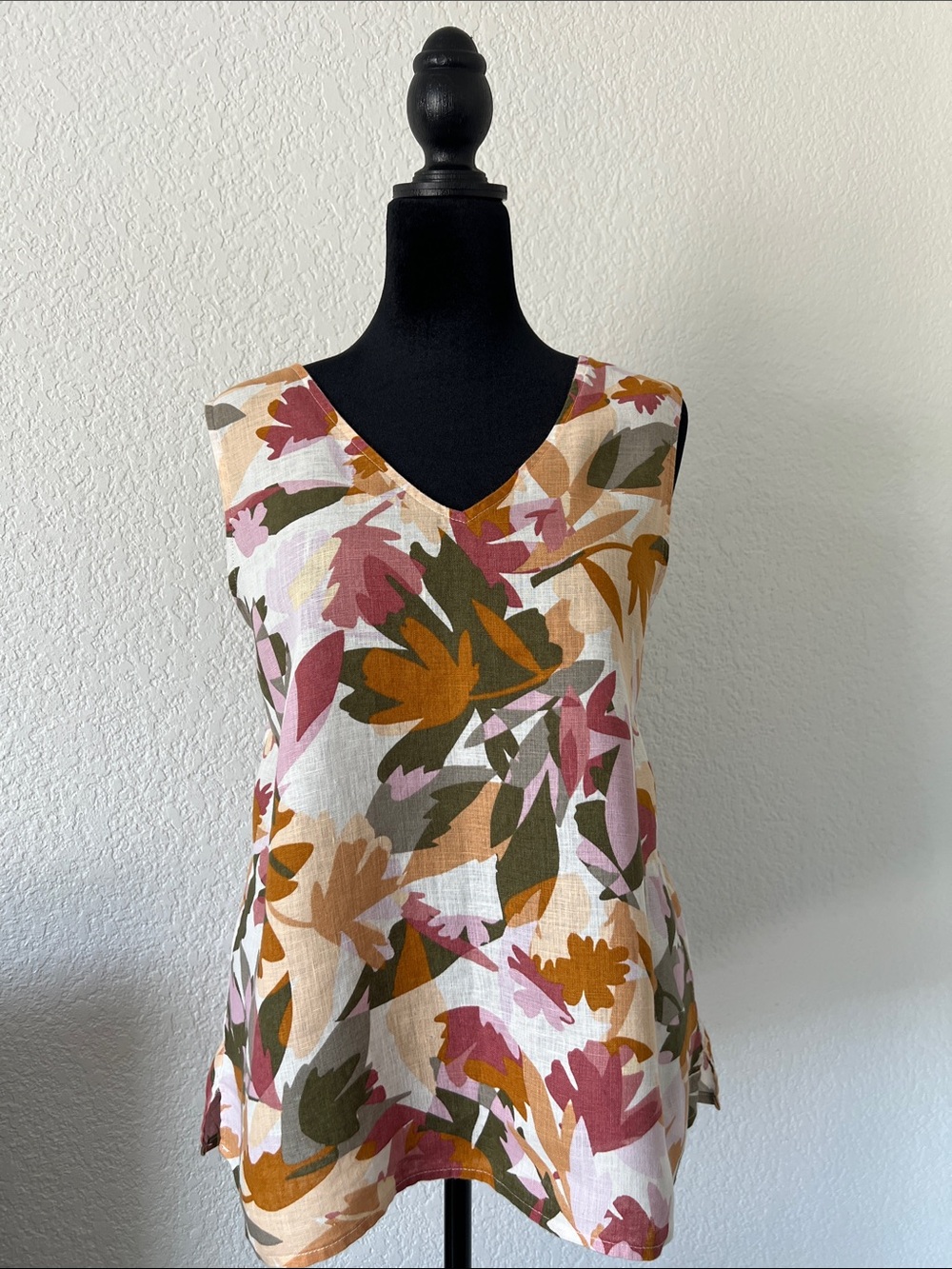 Joie Floral V-Neck Linen Tank in Multi Pink, Olive & Mustard